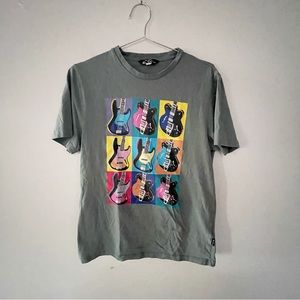 Ben Sherman T shirt, guitar print Andy Warhol esthetic blue green band tee